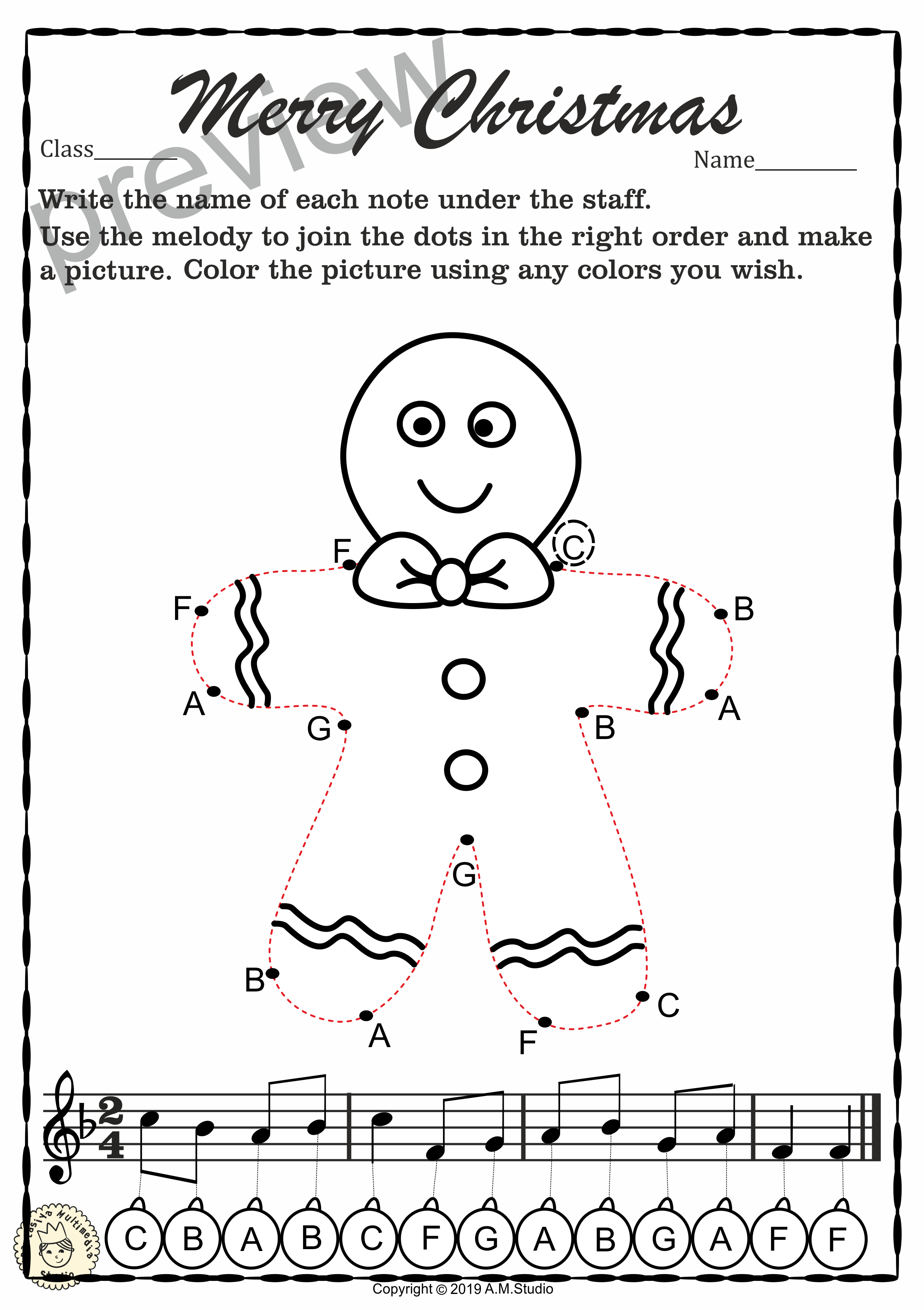 Christmas Dot to Dot Note Reading Worksheets {Treble Clef} with answers (img # 2)