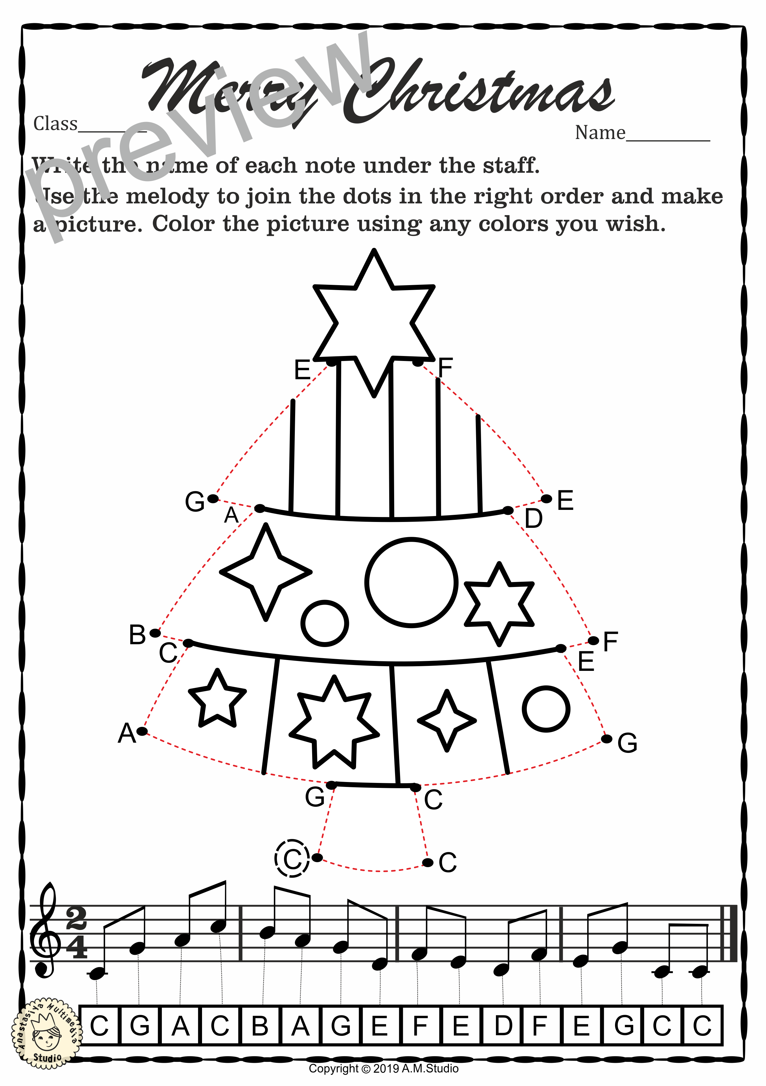Christmas Dot to Dot Note Reading Worksheets {Treble Clef} with answers (img # 3)