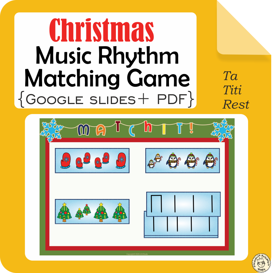Christmas Music Rhythm Matching Game {Ta, Ti-Ti, Rest} {Google Slides + PDF} (img # 1)