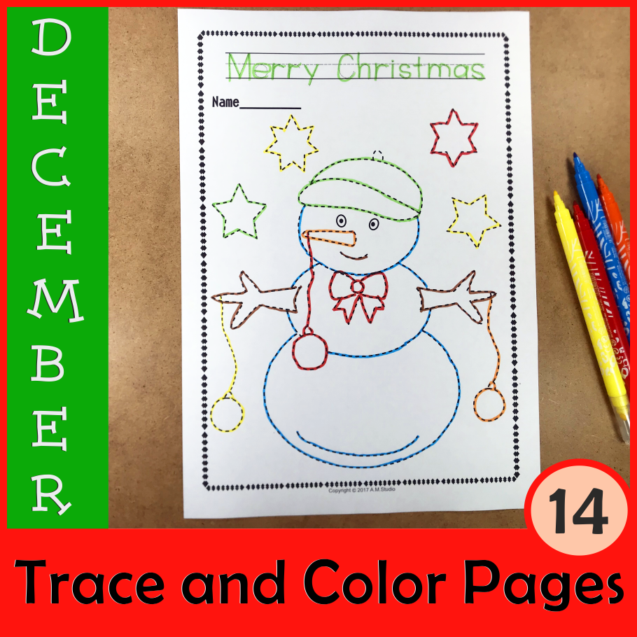 Christmas Trace and Color Pages {Fine Motor Skills + Pre-writing} (img # 1)