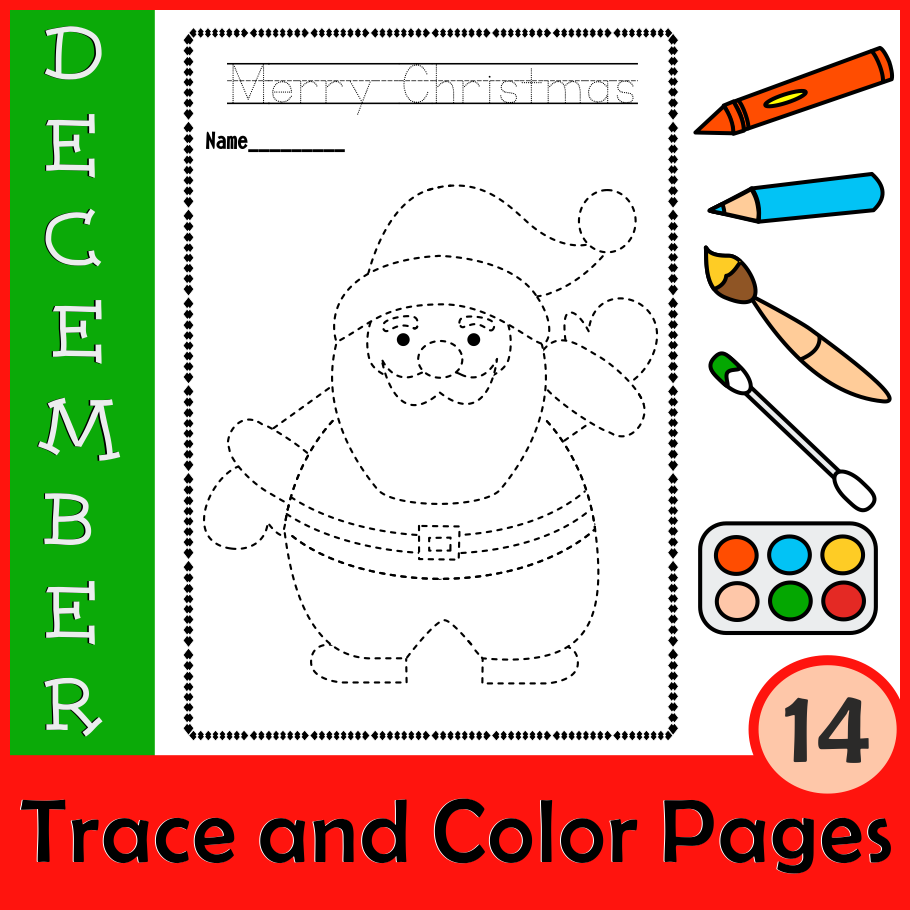 Christmas trace and color pages fine motor skills pre writing 