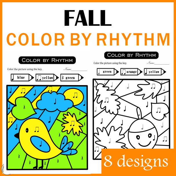 Fall Color by Rhythm Activities | Music Color by Code | Standard Notation (img # 1)