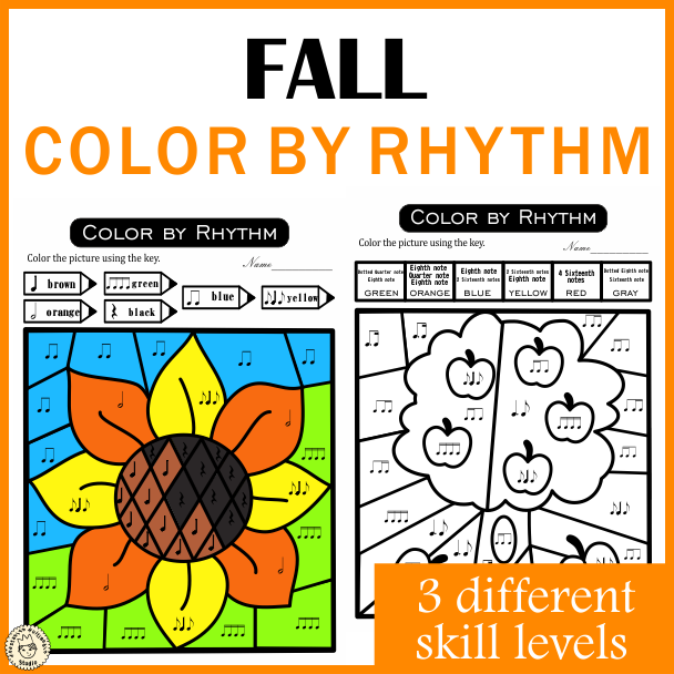 Fall Color by Rhythm Activities | Music Color by Code | Standard Notation (img # 2)