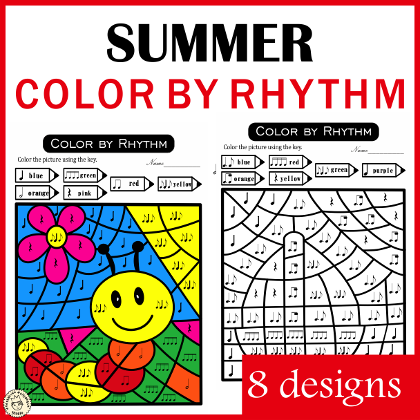 Color by Rhythm Summer Themed Pages {standard notation} (img # 1)