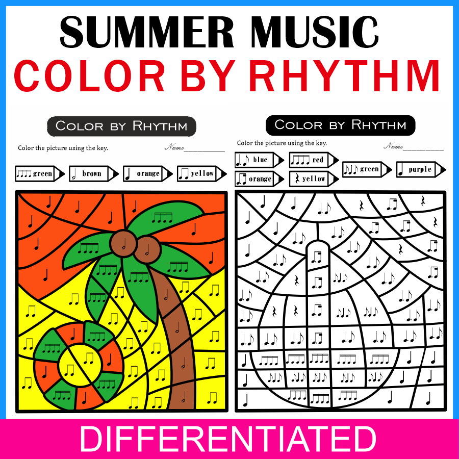 Color by Rhythm Summer Themed Pages {standard notation} (img # 1)
