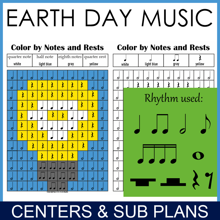 Earth Day Music Color by Note Mystery Pictures | Rhythm Worksheets | Levels 1-2 (img # 2)