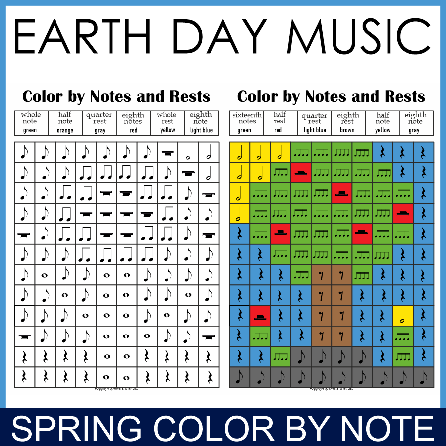 Earth Day Music Color by Note Mystery Pictures | Rhythm Worksheets | Levels 1-2 (img # 3)