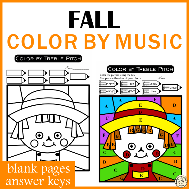 Fall Music Color by Code Worksheets | Note Names | Dynamics | Music Symbols (img # 3)