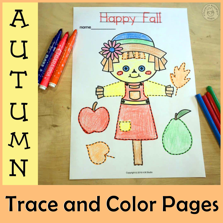 Fall Trace and Color Pages {Fine Motor Skills + Pre-writing} (img # 1)