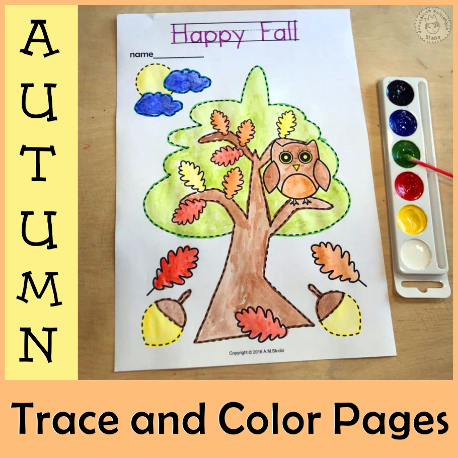 Fall Trace and Color Pages {Fine Motor Skills + Pre-writing} (img # 2)