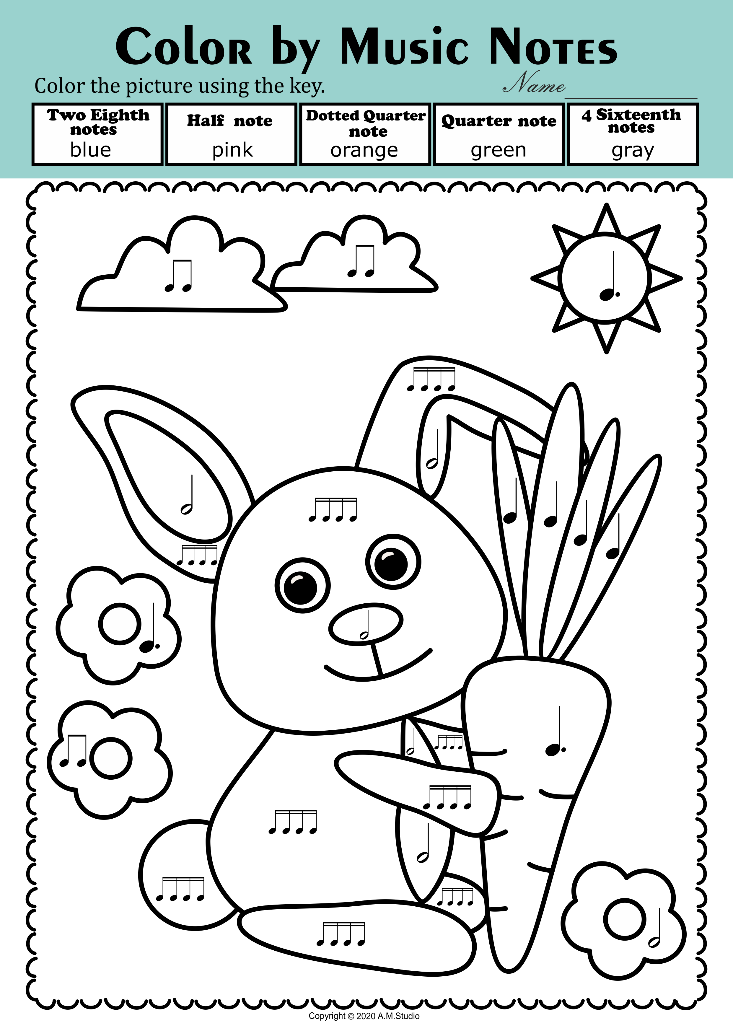 Farm Animals Color by Rhythm Music Coloring Sheets (img # 1)