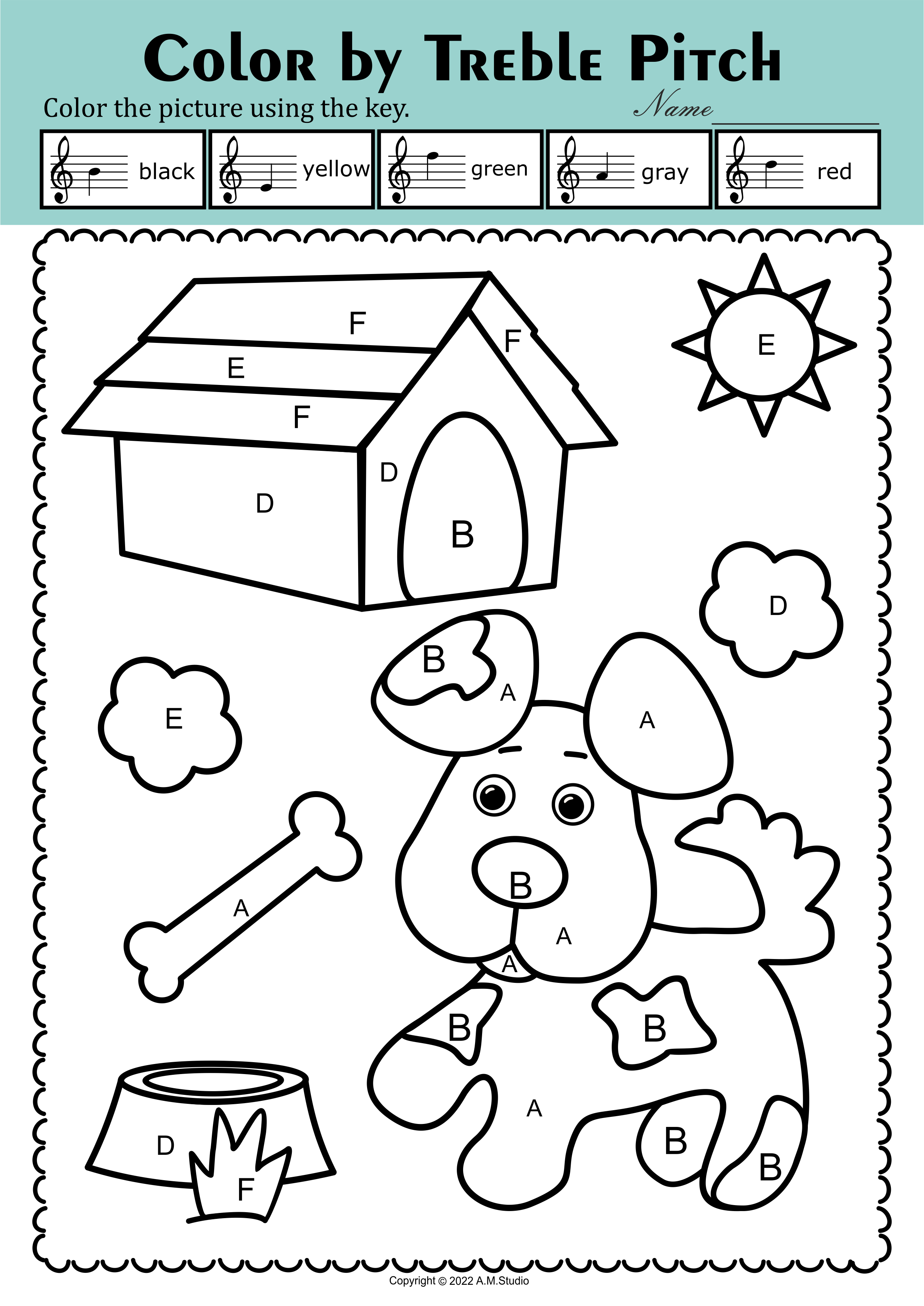 Farm Animals Music Coloring Activities | Color by Treble Clef Note Names (img # 1)