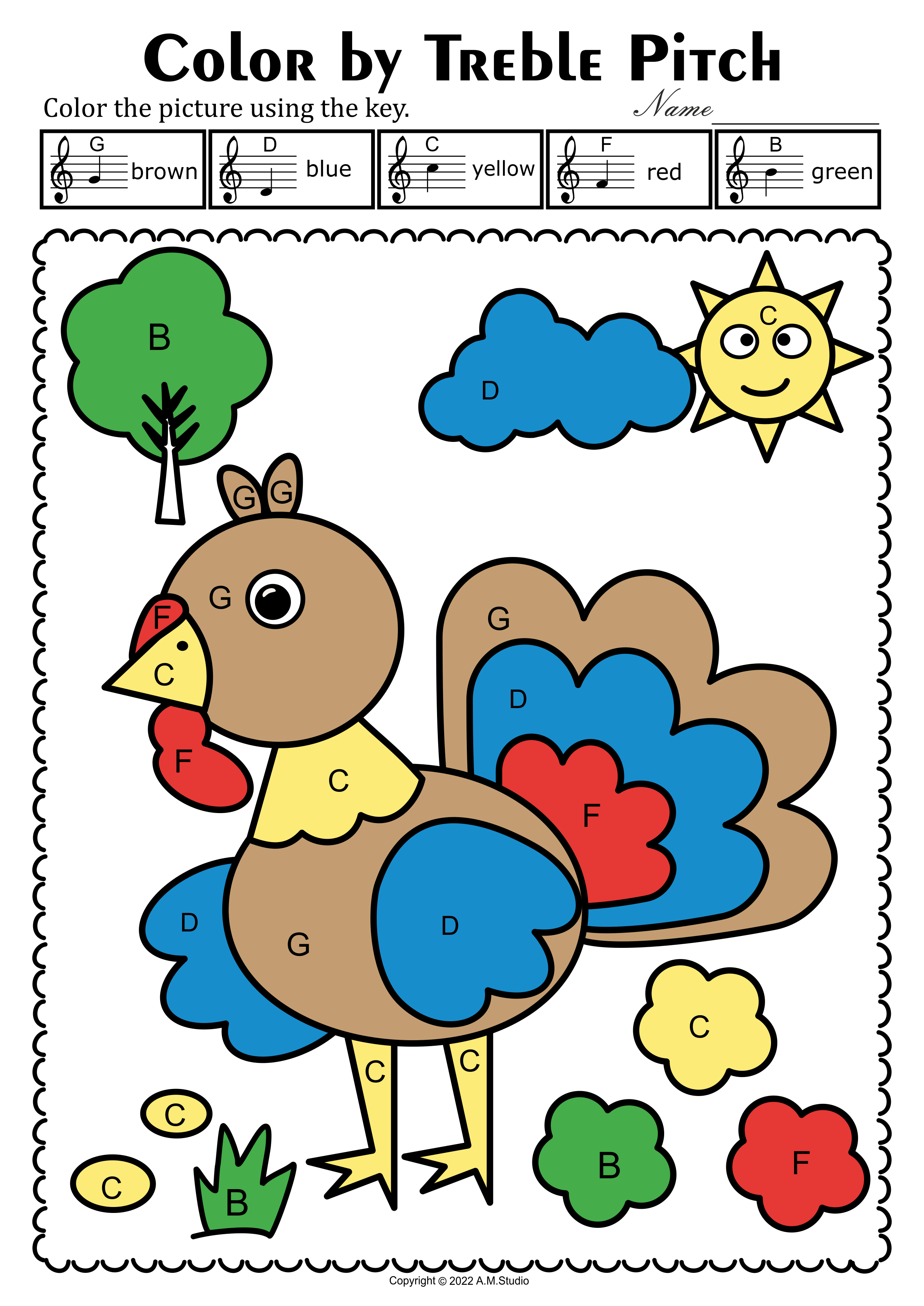 Farm Animals Music Coloring Activities | Color by Treble Clef Note Names (img # 2)