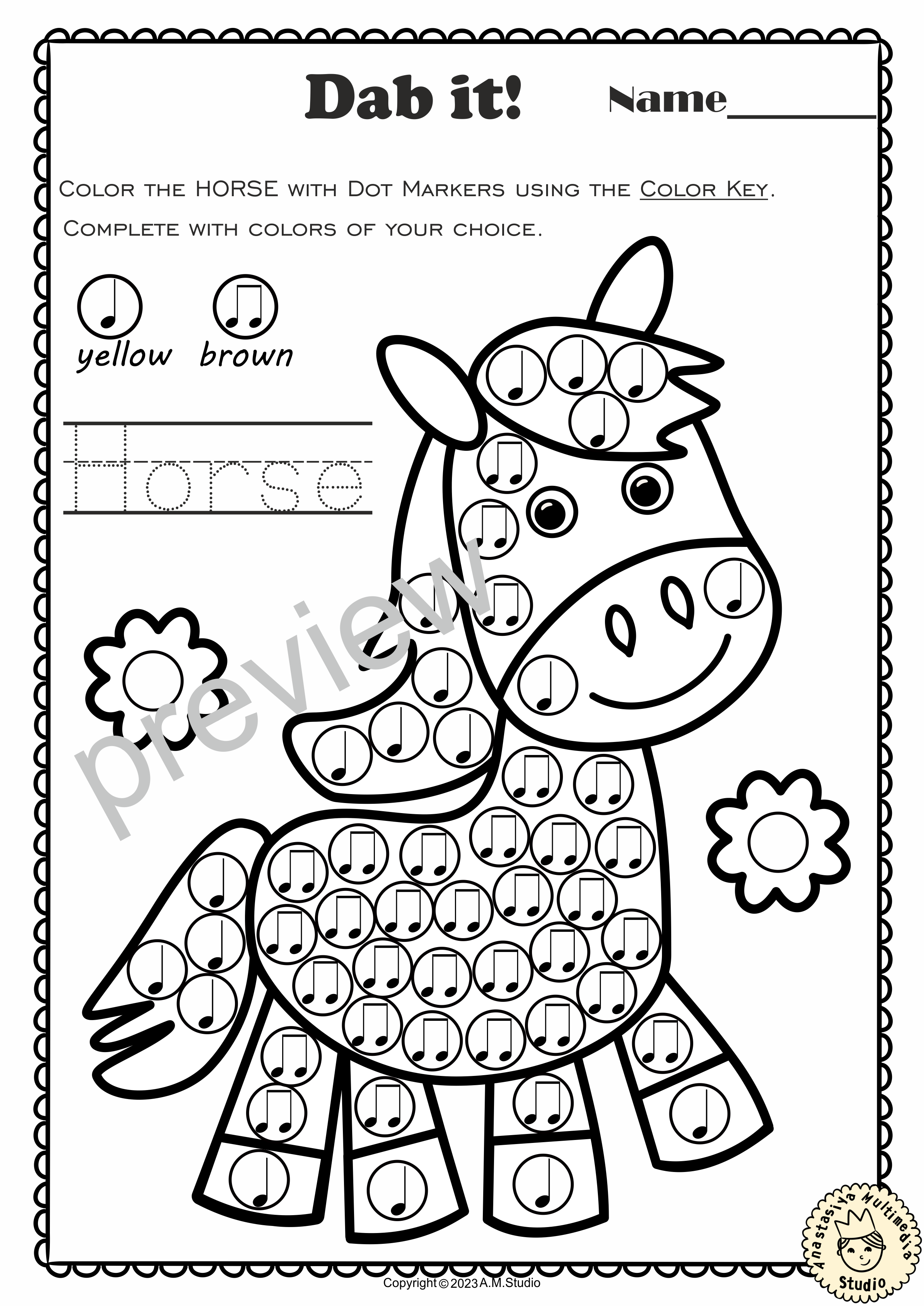 Farm Animals Dot Markers Coloring Pages by The Kinder Kids