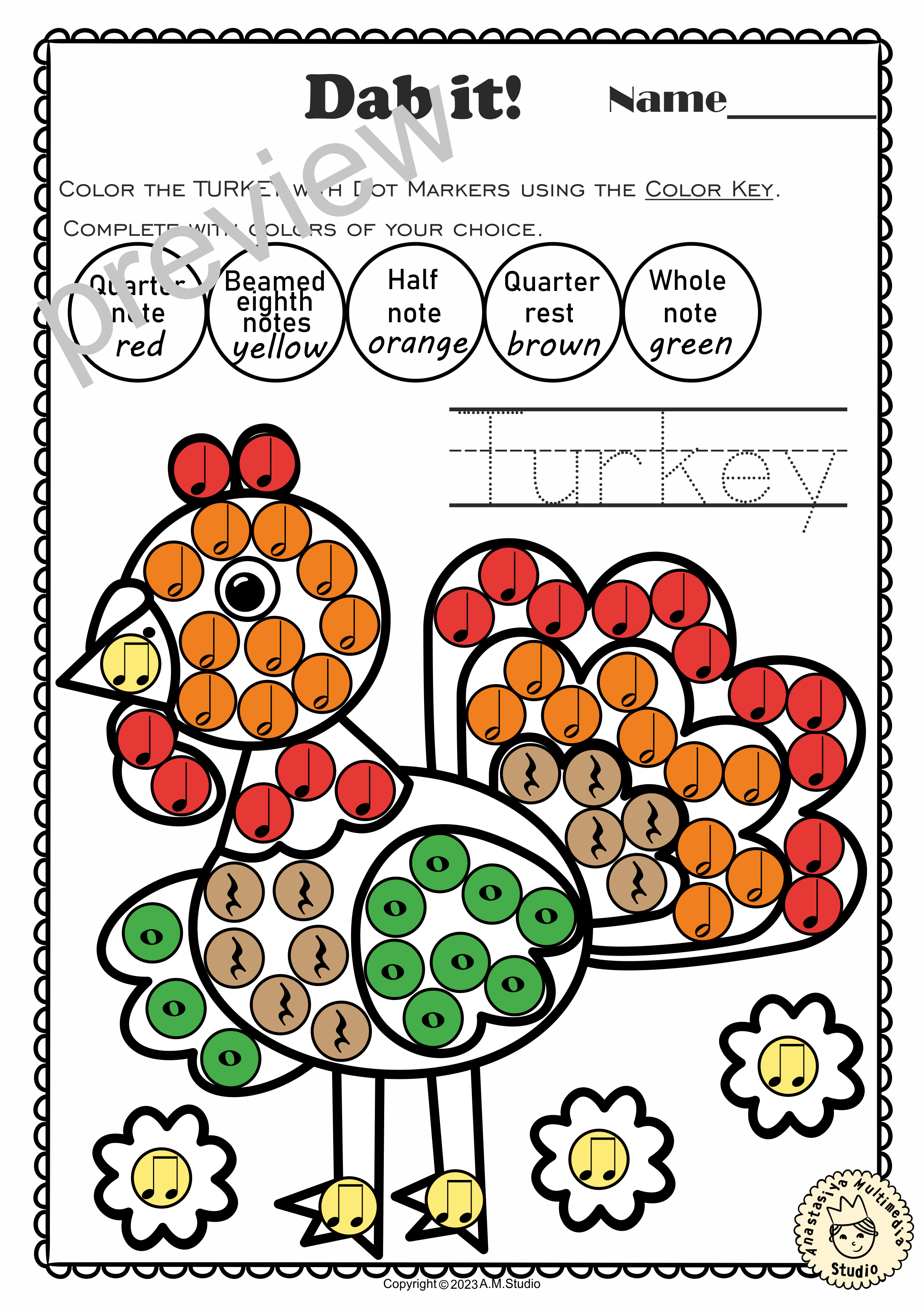 Farm Animals Music Rhythm Dot Marker Activities | Color by Note (img # 3)