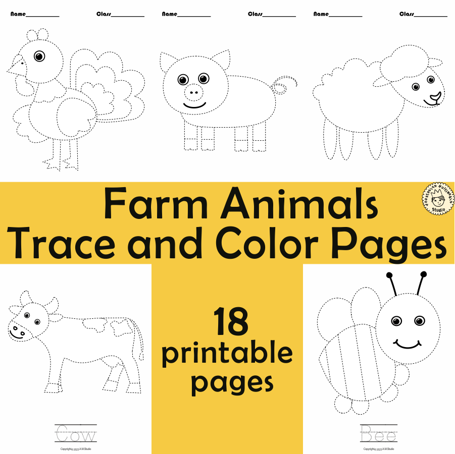 Farm Animals Tracing Pictures Worksheets (img # 3)
