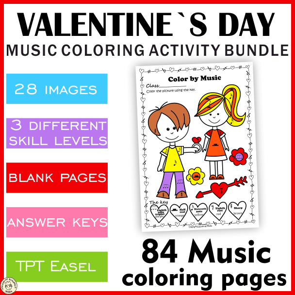 Valentine`s Day Music Color by Code Bundle (img # 1)