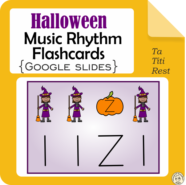 Halloween Music Rhythm Flashcards {Ta, Ti-Ti, Rest} {Google Slides +PDF} (img # 1)