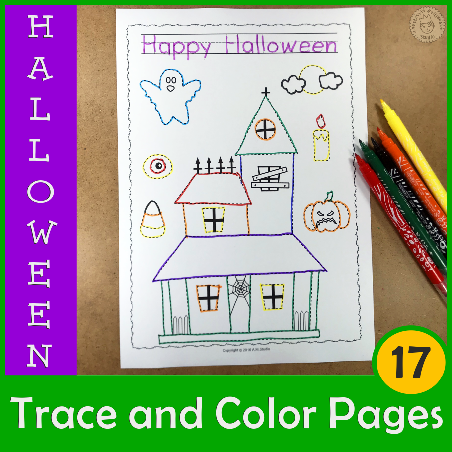 Halloween Tracing and Coloring Pages | Fine Motor Skills | Morning Work (img # 1)