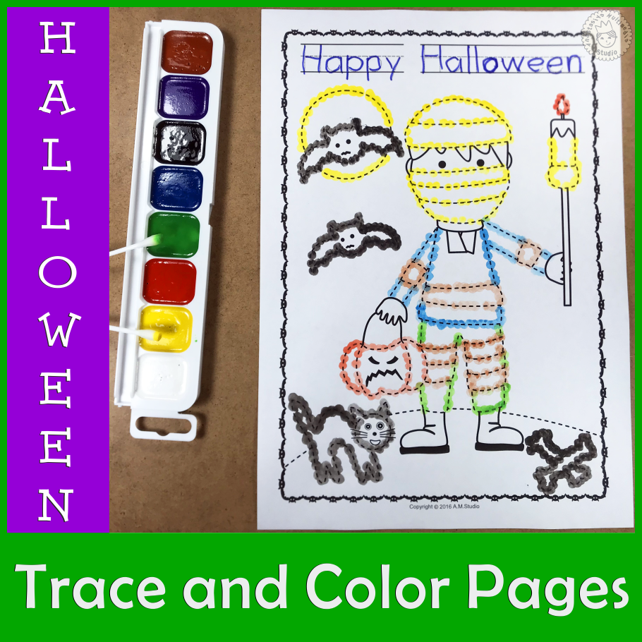 Halloween Tracing and Coloring Pages | Fine Motor Skills | Morning Work (img # 2)