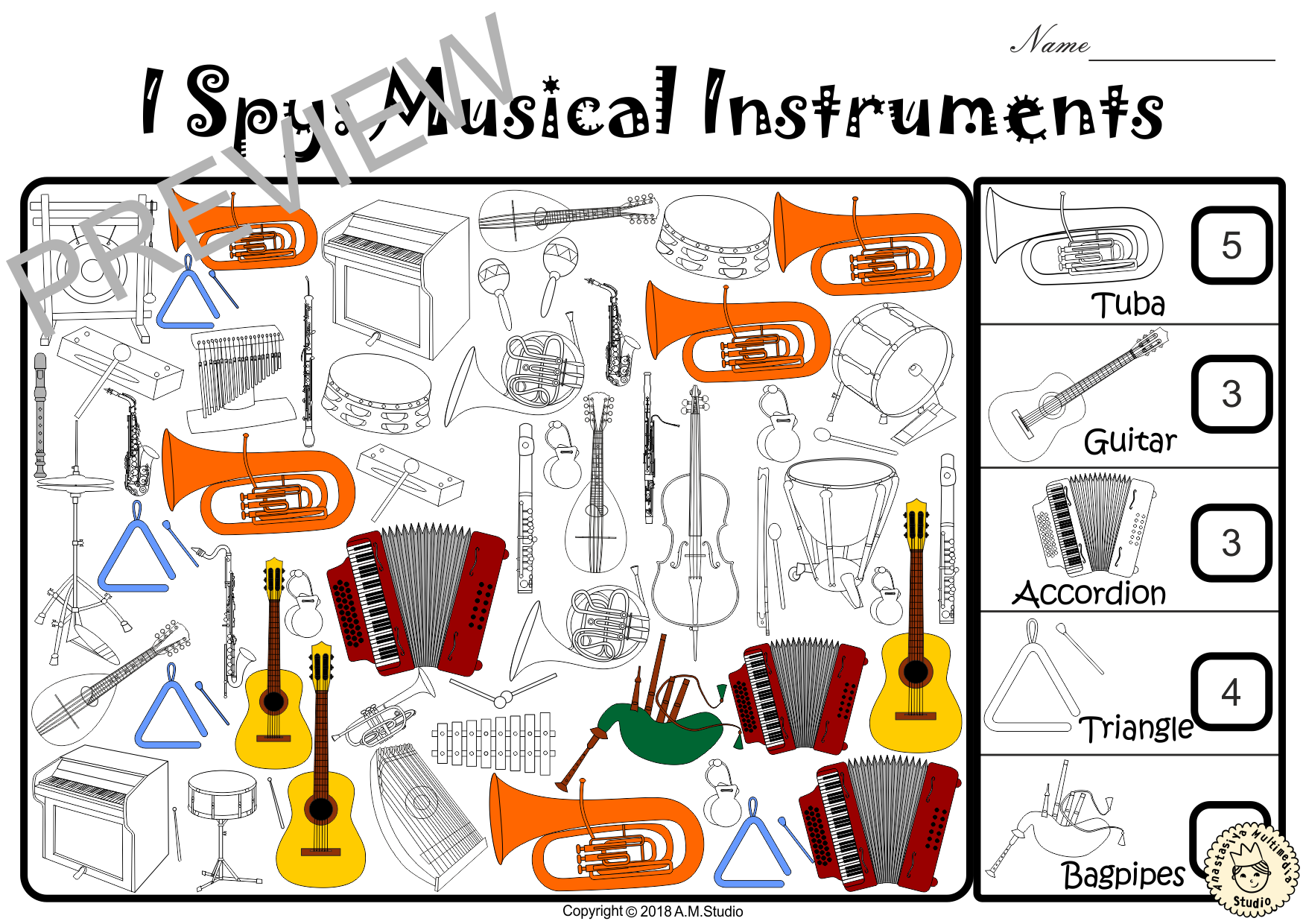 I Spy Musical Instruments Coloring Games (img # 5)