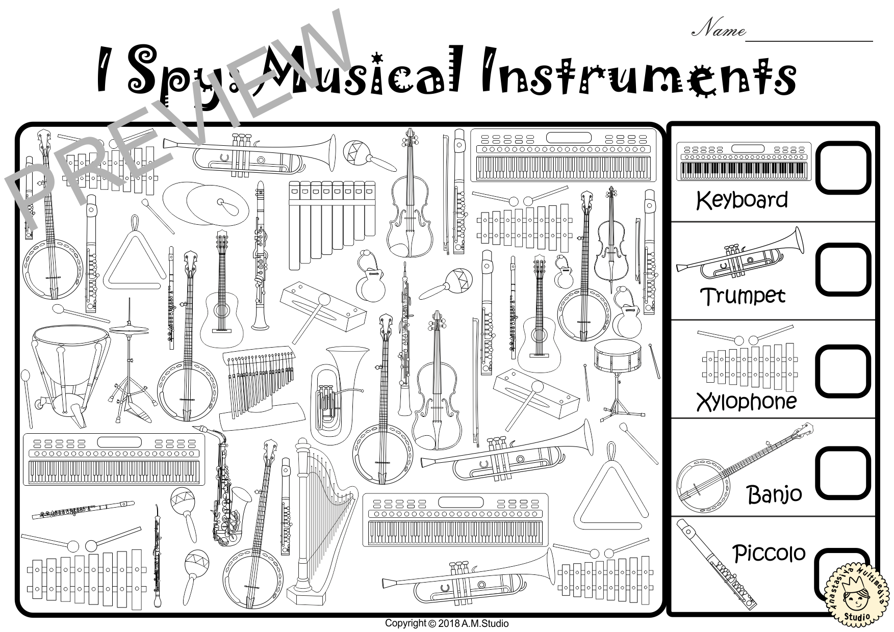 I Spy Musical Instruments Coloring Games (img # 1)