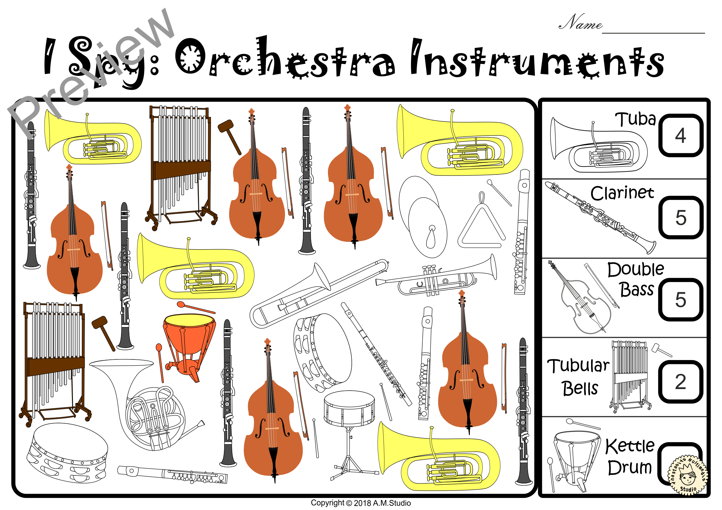 I Spy Orchestra Instruments Coloring Games (img # 4)