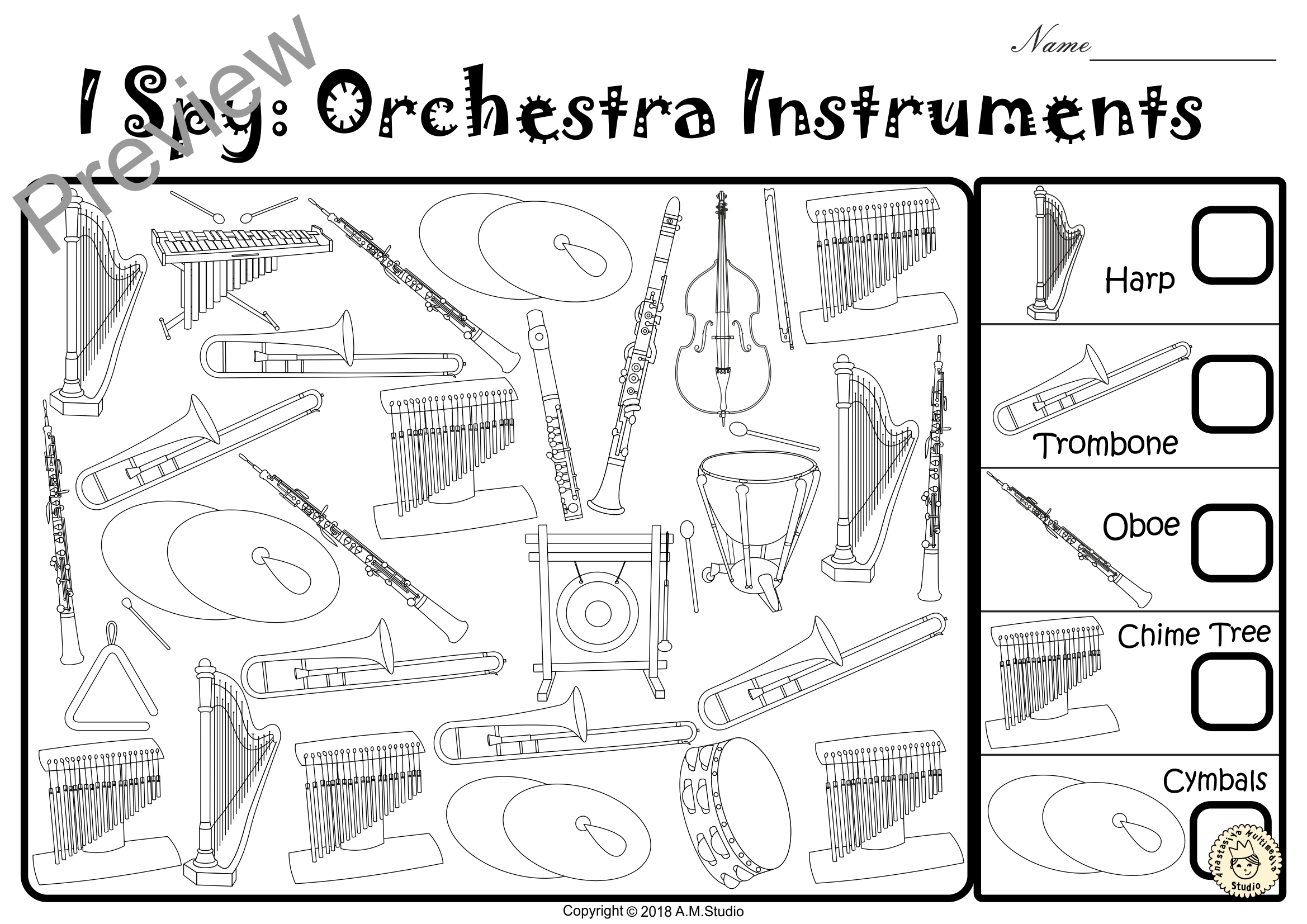 I Spy Orchestra Instruments Coloring Games (img # 1)