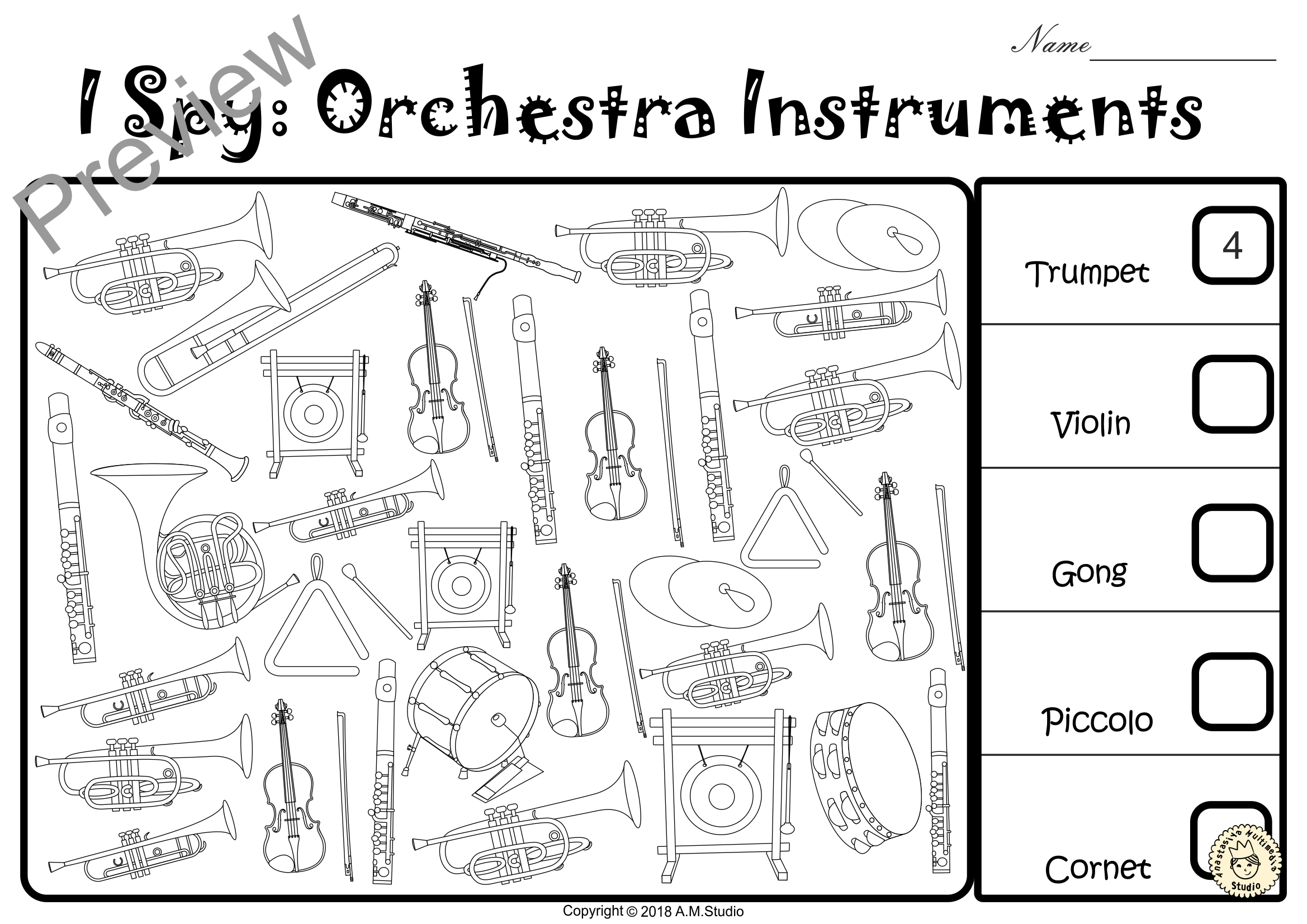 I Spy Orchestra Instruments Coloring Games (img # 2)