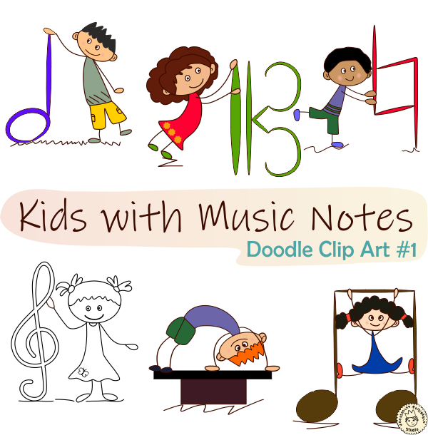 Kids with Music Notes and Symbols Doodle Clipart #1 (img # 1)