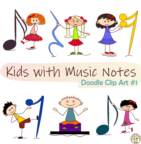 Kids with Music Notes and Symbols Doodle Clipart #1 (img # 2)