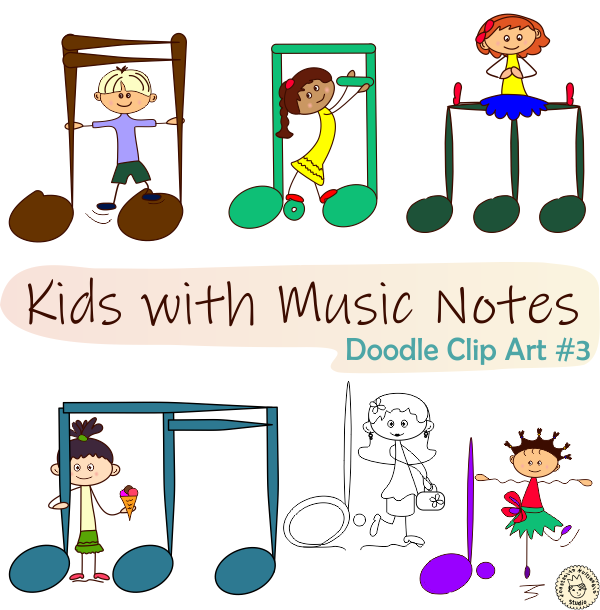 Kids with Music Notes and Symbols Doodle Clipart #3 (img # 1)