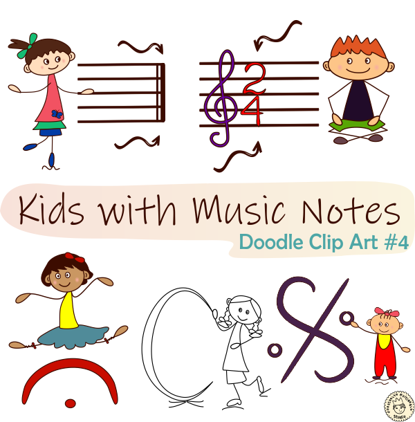Kids with Music Notes and Symbols Doodle Clip Art #4 (img # 1)