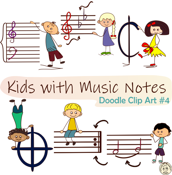 Kids with Music Notes and Symbols Doodle Clip Art #4 (img # 2)