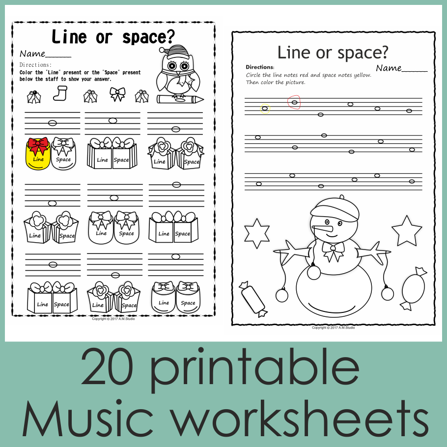Christmas Music Worksheets {Lines-Spaces, High-Low} (img # 1)