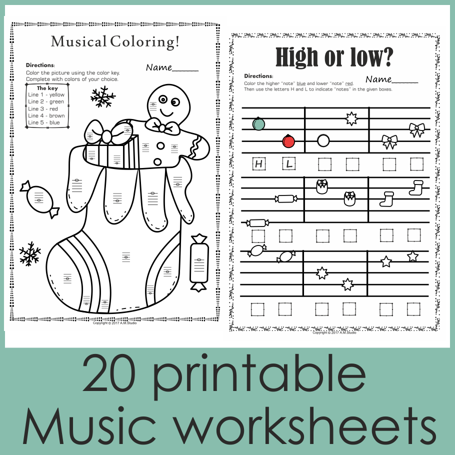 Christmas Music Worksheets {Lines-Spaces, High-Low} (img # 2)