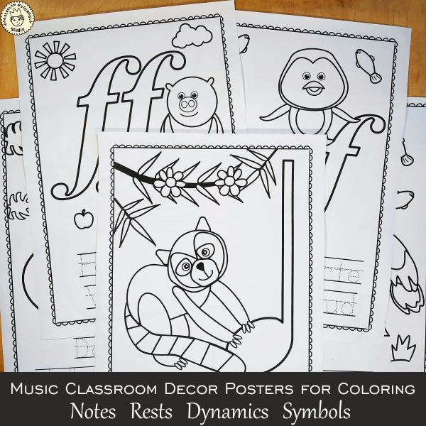 Music Classroom Decor Posters for Coloring set #2 {Animal Themed} (img # 2)