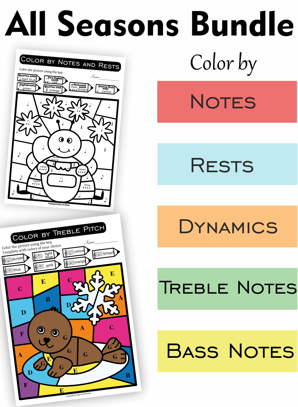 Music Color by Code Seasons Bundle | Color by Note Names, Dynamics, Symbols (img # 2)