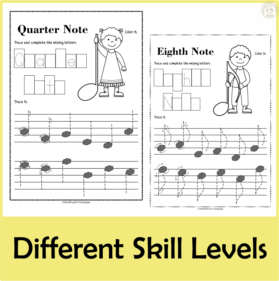 Tracing Music Notes Worksheets for kids (img # 3)
