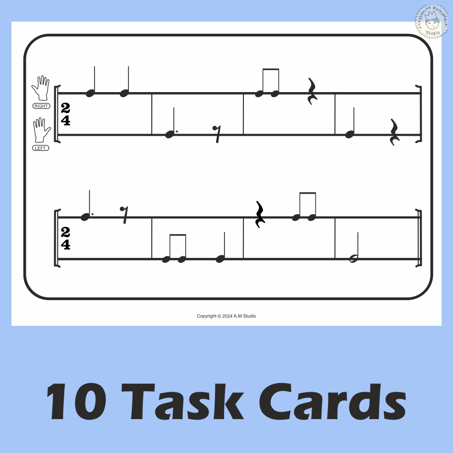 Music Rhythm Task Cards for Beginners | Level 6 _ 2/4 Meter | Rests (img # 1)