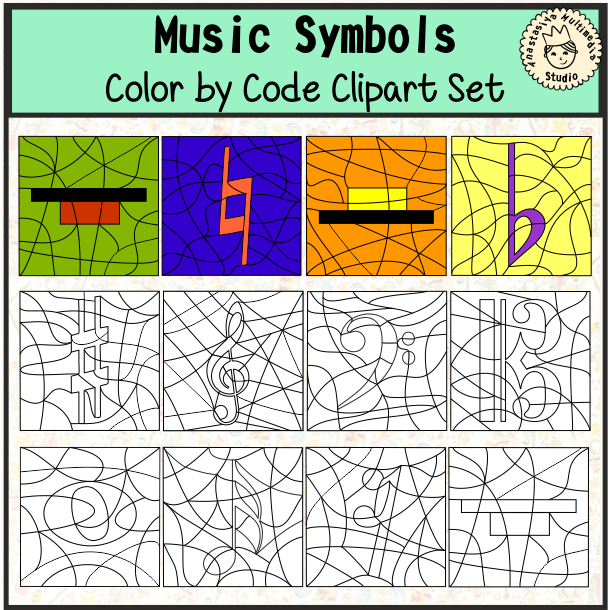 Music Symbols Color by Code Clipart Set (img # 1)