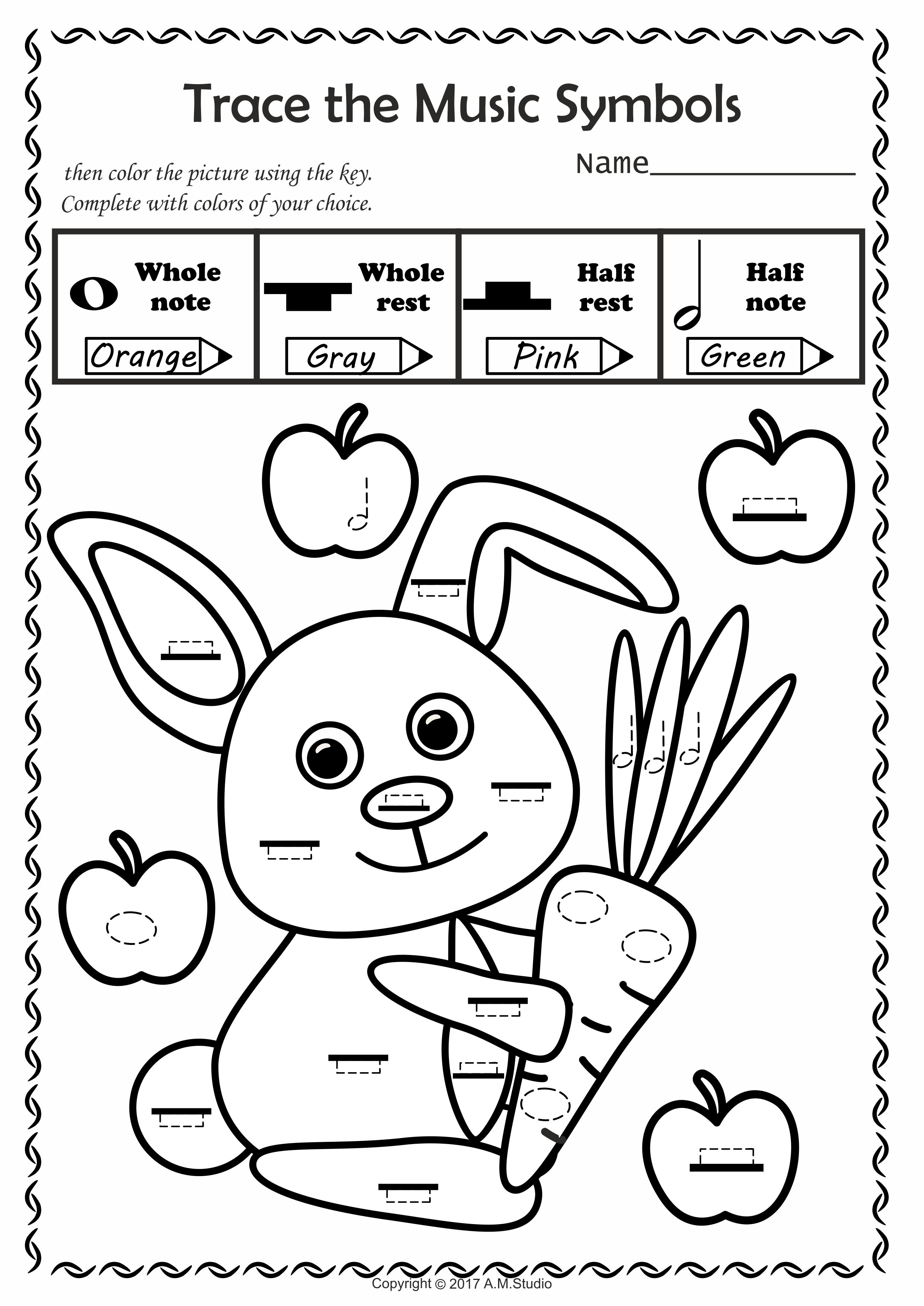 Music Trace and Color Worksheets for Kids (img # 1)