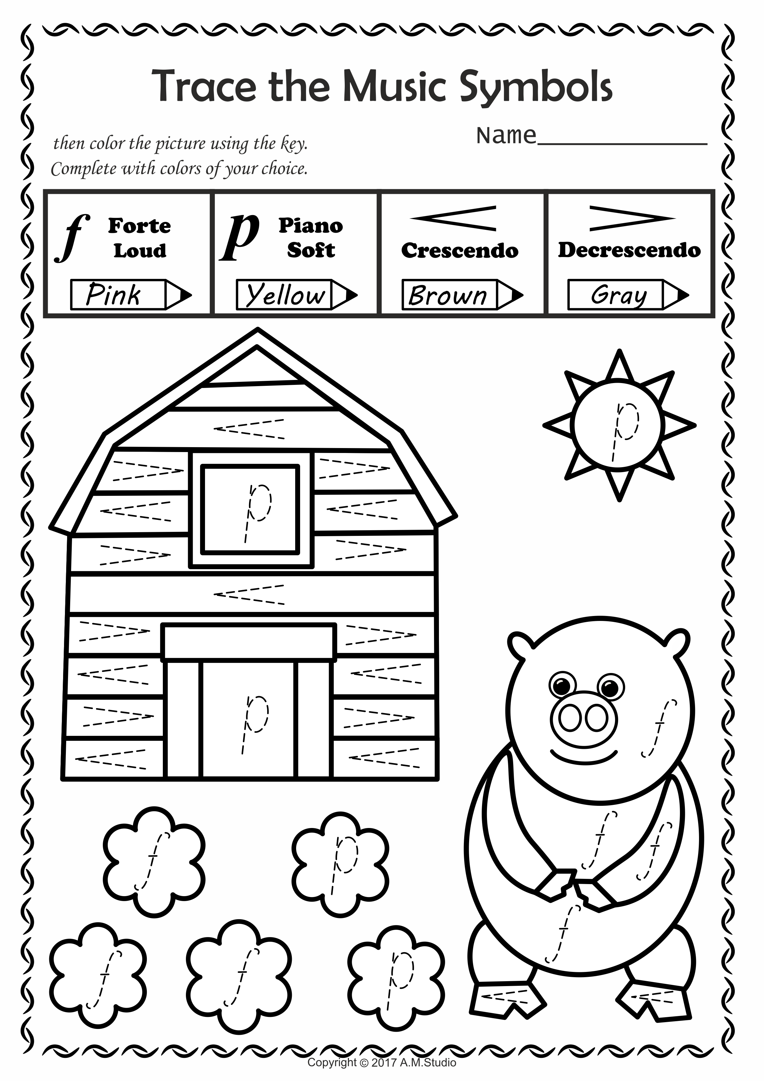 Music Trace and Color Worksheets for Kids (img # 2)