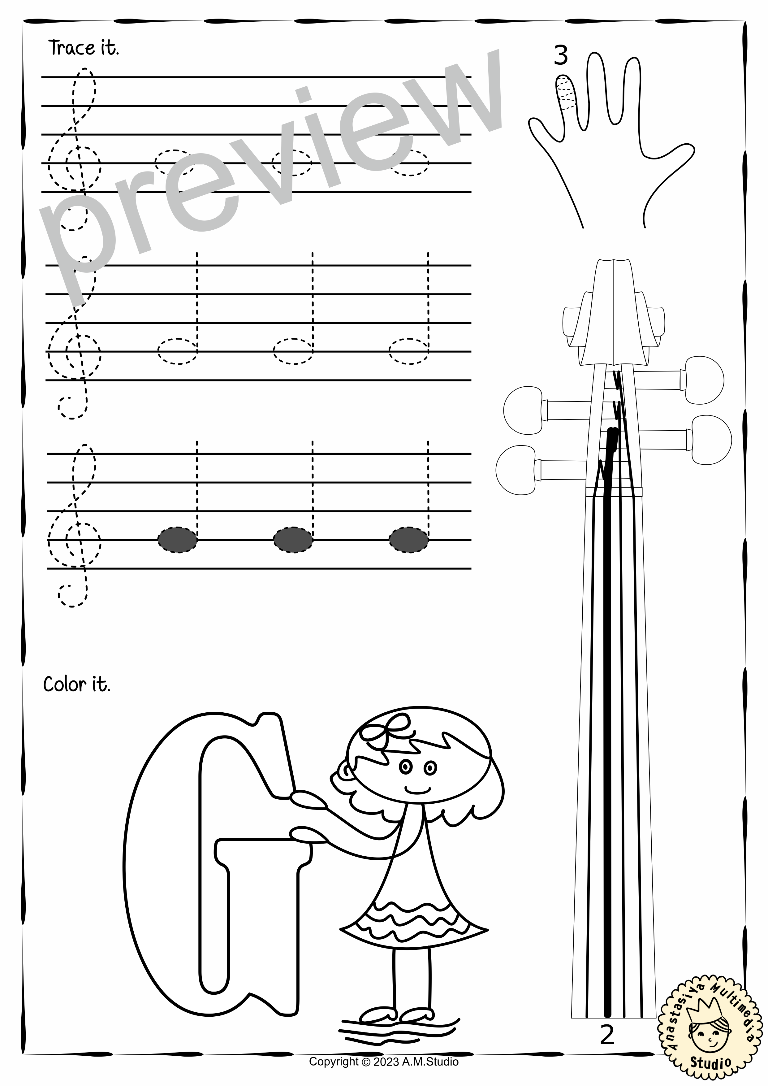 Music Tracing Notes Worksheets for Violin Students (img # 2)