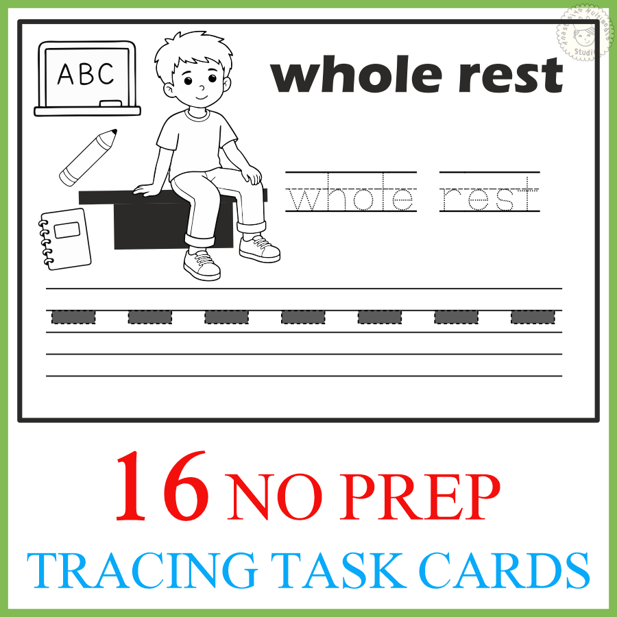 Back to School Music Tracing Task Cards \ Exit Tickets | Notes, Rests & Clefs (img # 1)