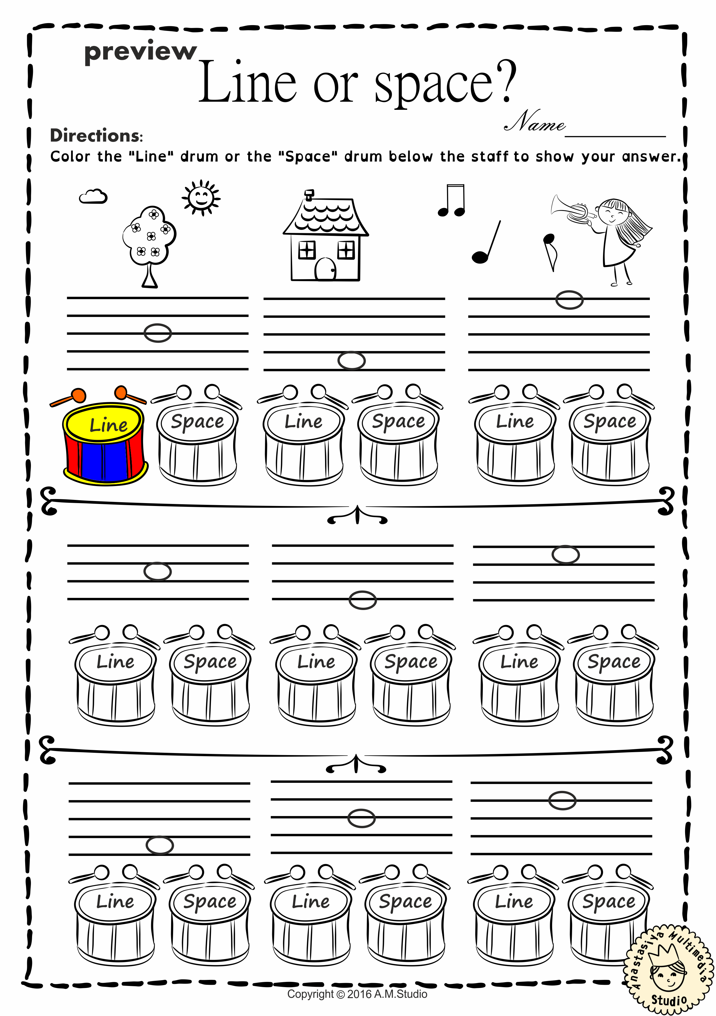 Music Worksheets Pack (Line -Space, High -Low) (img # 1)