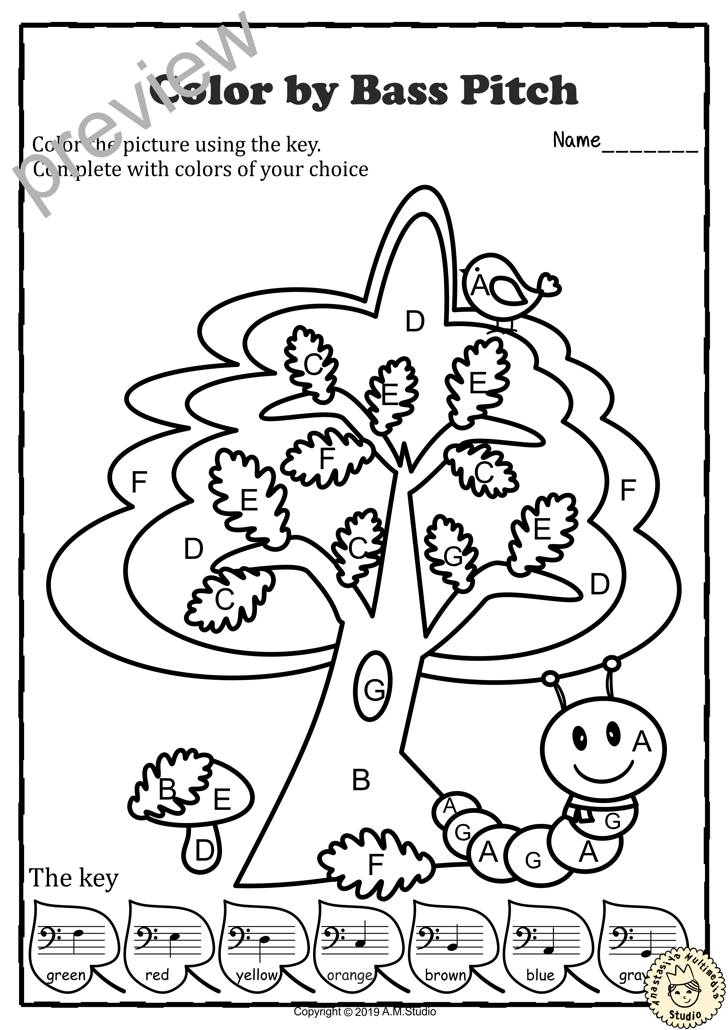 Musical Coloring Pages for Fall {Color by Bass Pitch} with answers (img # 2)