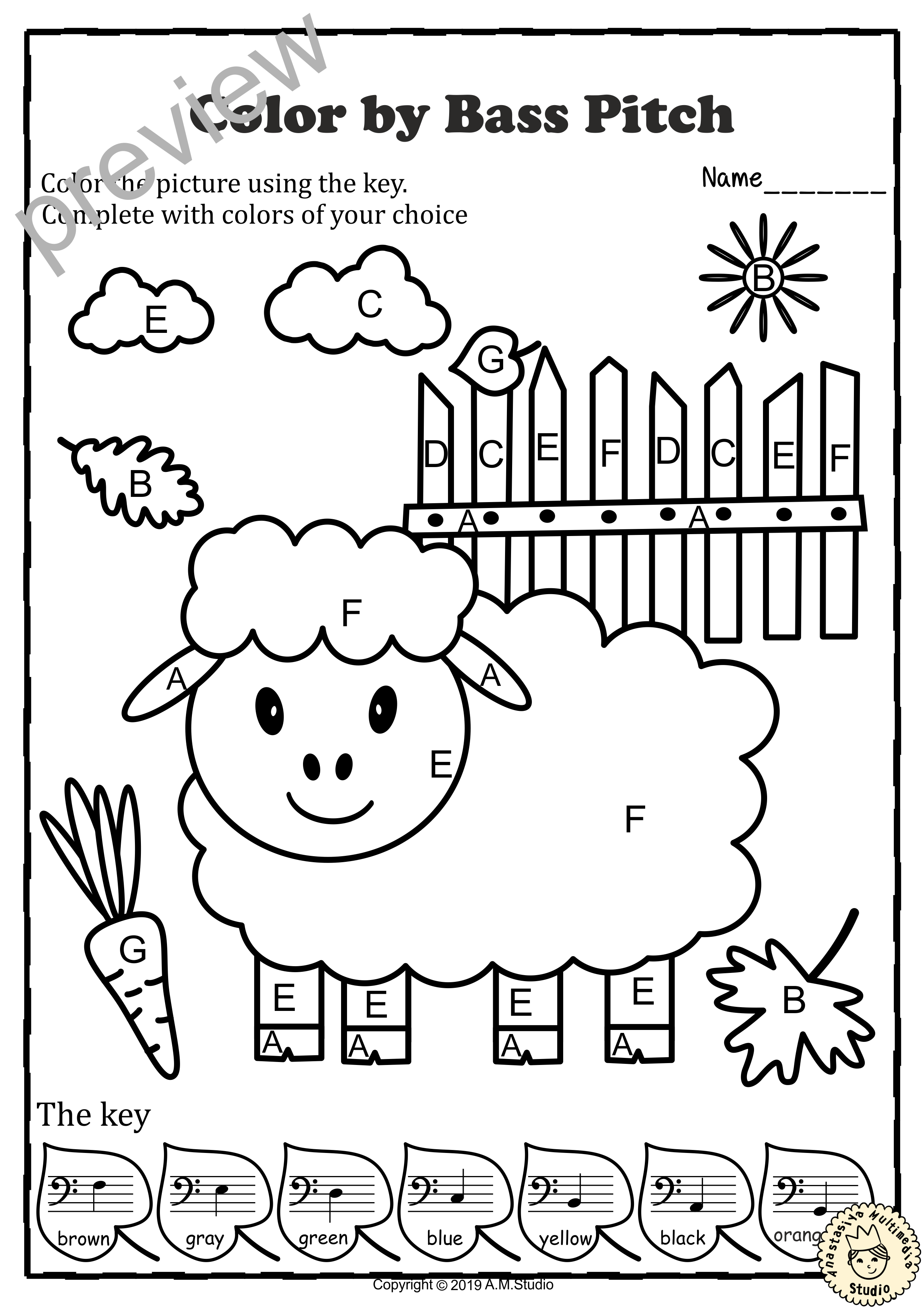 Musical Coloring Pages for Fall {Color by Bass Pitch} with answers (img # 3)