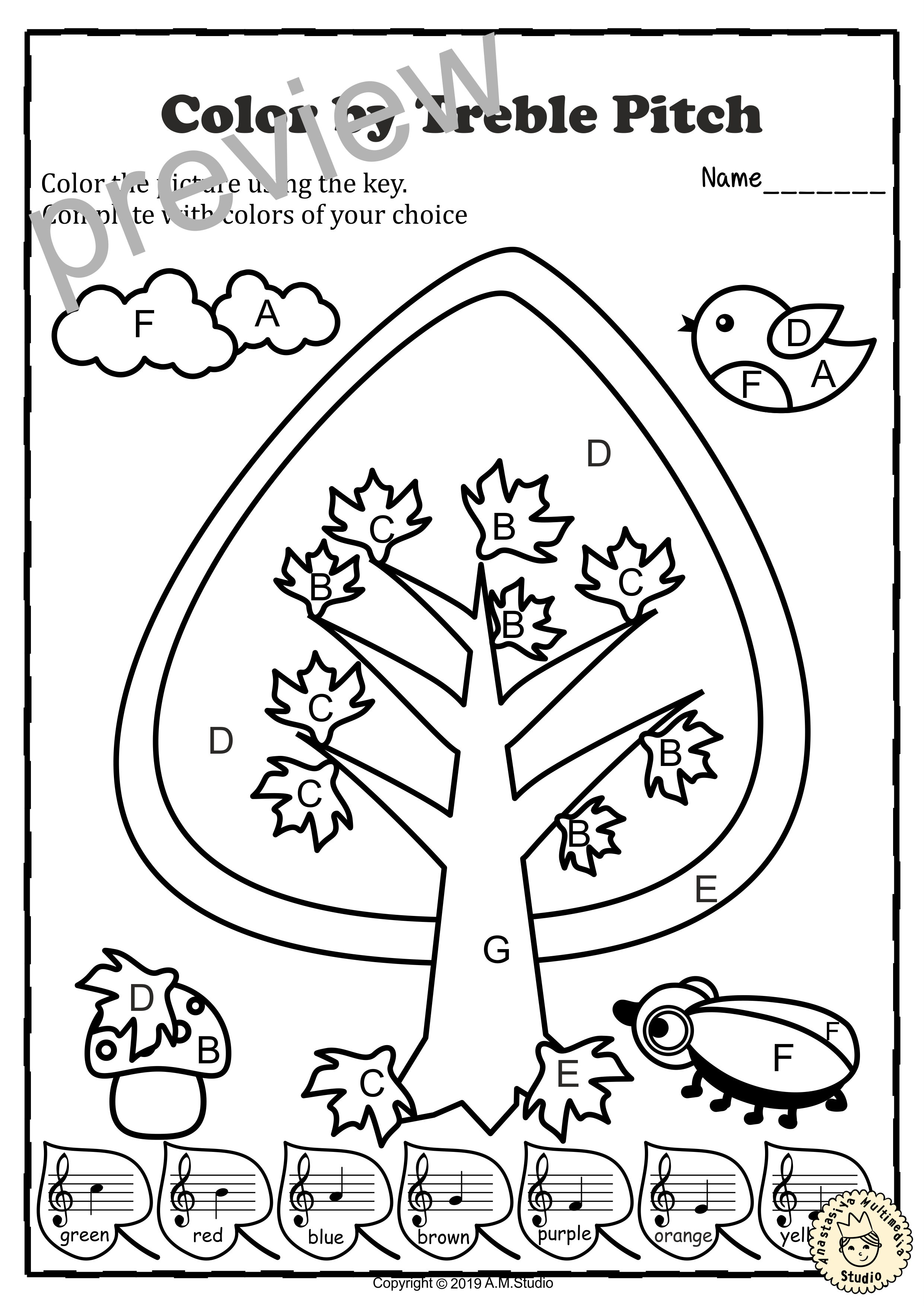 Musical Coloring Pages for Fall {Color by Treble Pitch} with answers (img # 2)