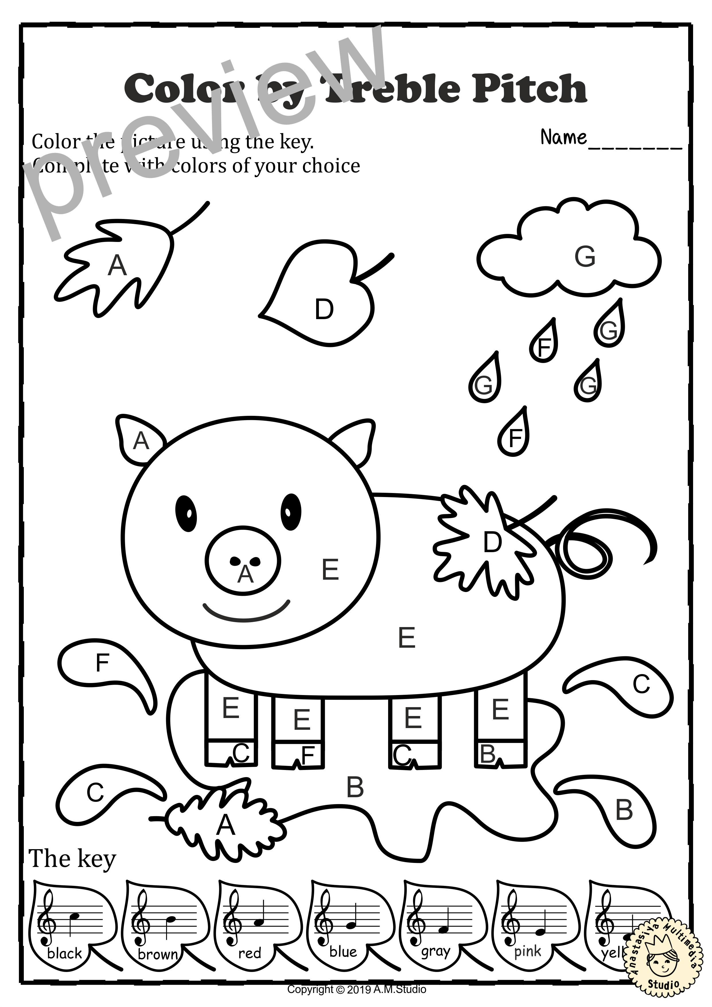 Musical Coloring Pages for Fall {Color by Treble Pitch} with answers (img # 3)